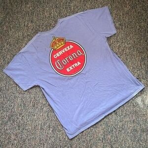Corona Extra Classic Cerveza Graphic T-Shirt Mens XL Faded Purple Lavender Beer